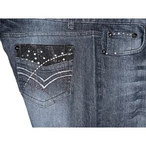 No Fuze Jeans - Embellished Lace Rhinestone Stitch Pocket -Sz 14 - Black